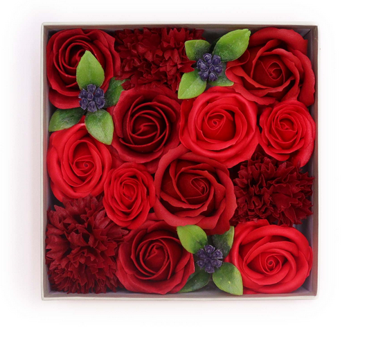 Boite Carrée de Fleur de Savon Rouges