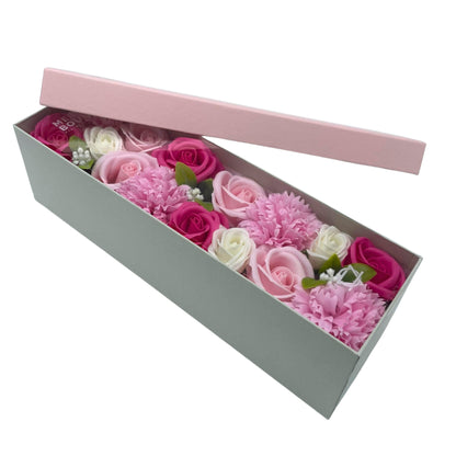 Boite Rectangle Longue de Fleurs de Savons Roses