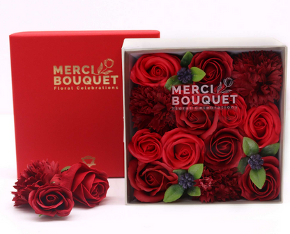 Boite Carrée de Fleur de Savon Rouges