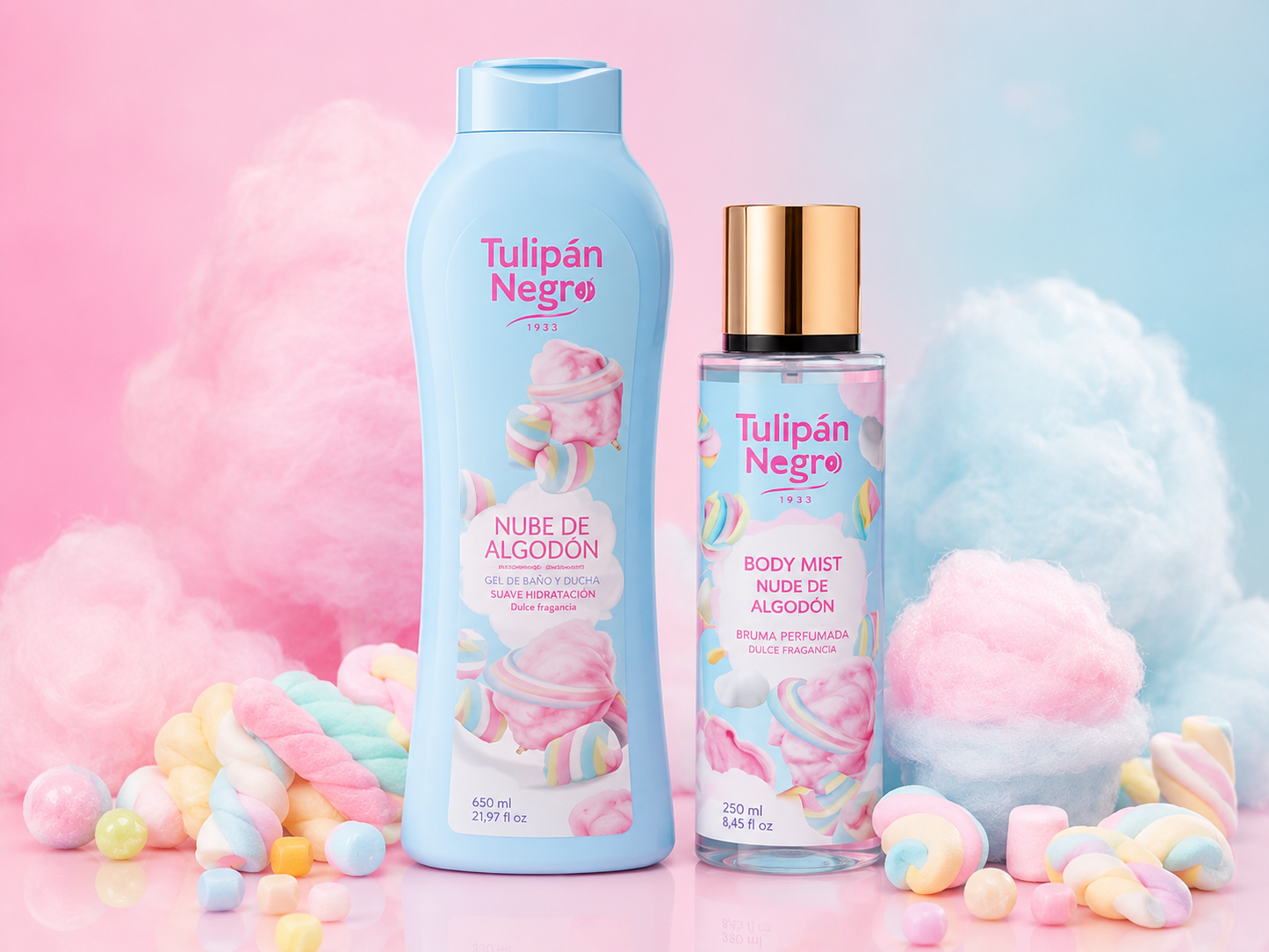 ☁️ Pack Duo Barbe à Papa – Tulipán Negro - Gel Douche 650 ml + Brume Parfumée 250 ml