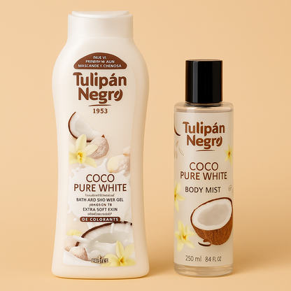 🥥 Pack Duo Coco Pure White | Tulipán Negro – Gel Douche 650 ml + Brume Parfumée 250 ml