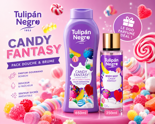 🍭Pack Duo Candy Fantasy – Tulipán Negro -Gel Douche 650 ml+brume parfumée 250 ml